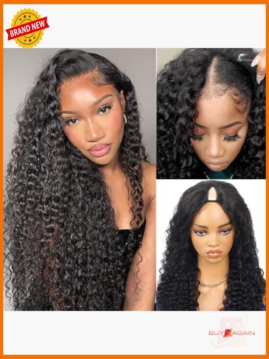 V Part Wig Human Hair Deep Wave 24\